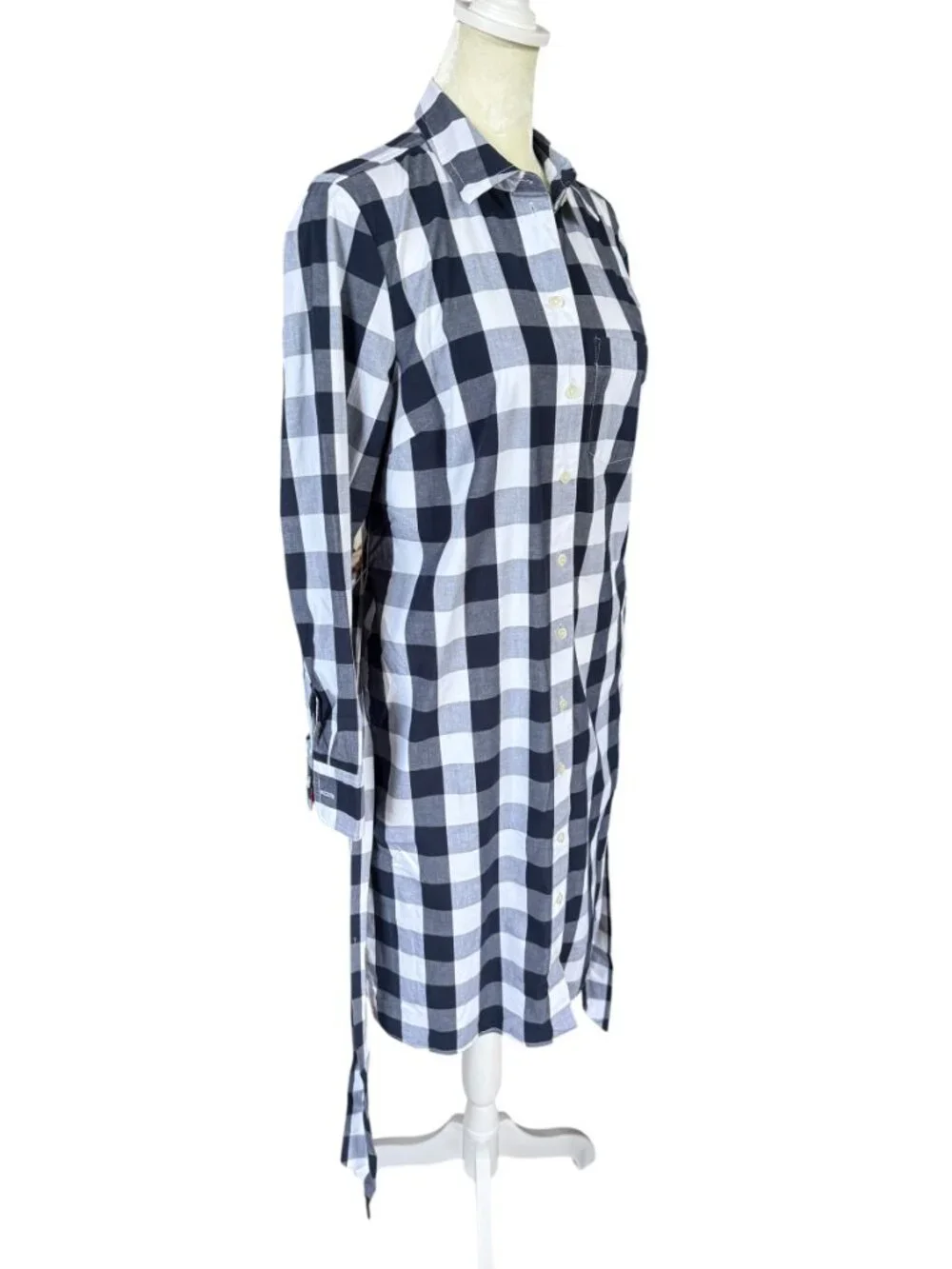 J. Crew blue and white buffalo check long sleeve collared button down dress 4